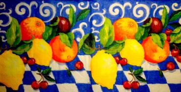 053 Lemons,  Oranges - 3 ply (blue) - Stewo